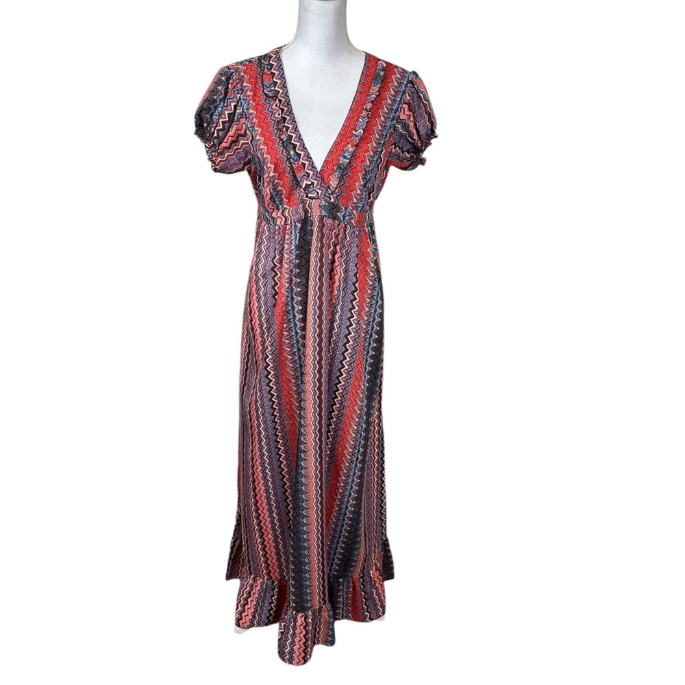 EARTHBOUND Red and Blue Patterned Maxi Dress